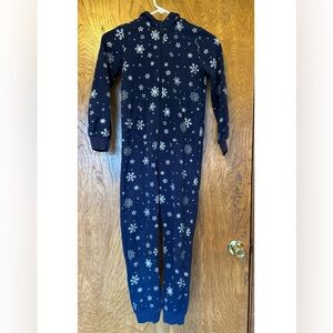 ✨❄️ H&M One-Piece Hooded PJ Navy with Silver Sparkly Snowflakes